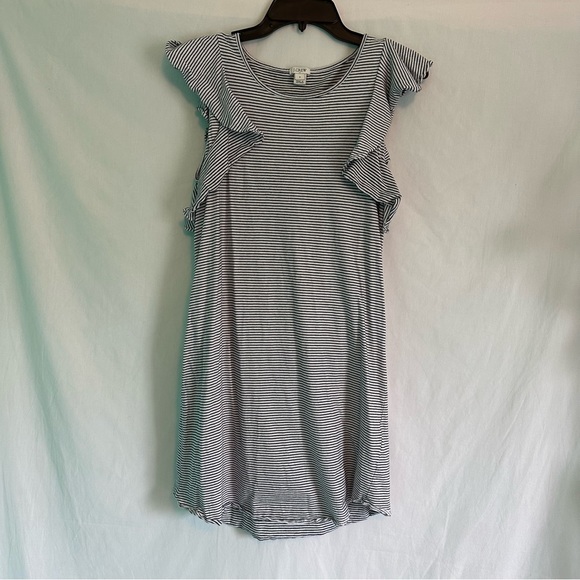 J. Crew size S navy and white striped dress with ruffle sleeves - Picture 7 of 7